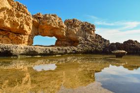 Beautiful, rock window on the rocky shore in Ayia Napa, Cyprus, Greece