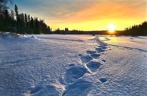 sunset in winter evening in Canada