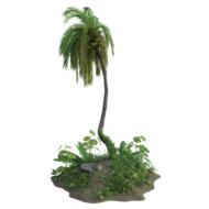 palm tree on small tropical island at white background