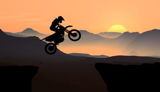 motorcycle rider at mountain landscape, digital art