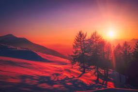 red snow on mountain side at Sunrise, Italy