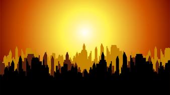cityscape skyline sunset drawing