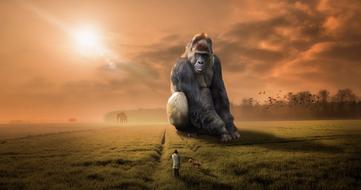 large gorilla and tiny man