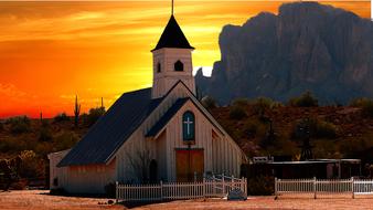 Beautiful sunset, among the plants and mountains, at colorful, gradient sunset in America