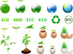 Beautiful and colorful Eco signs at white background, on clipart