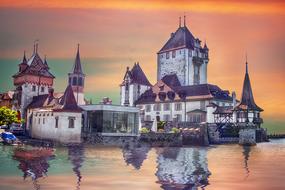 attractive Castle and Lake at the sunset