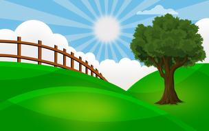 meadow, green tree as a drawing