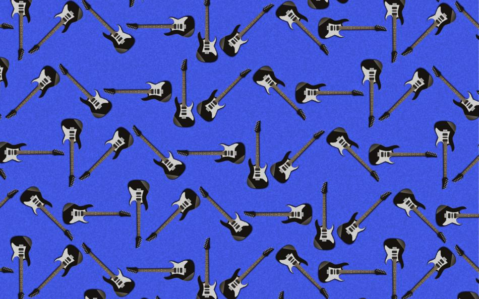 collage of guitars on a blue background