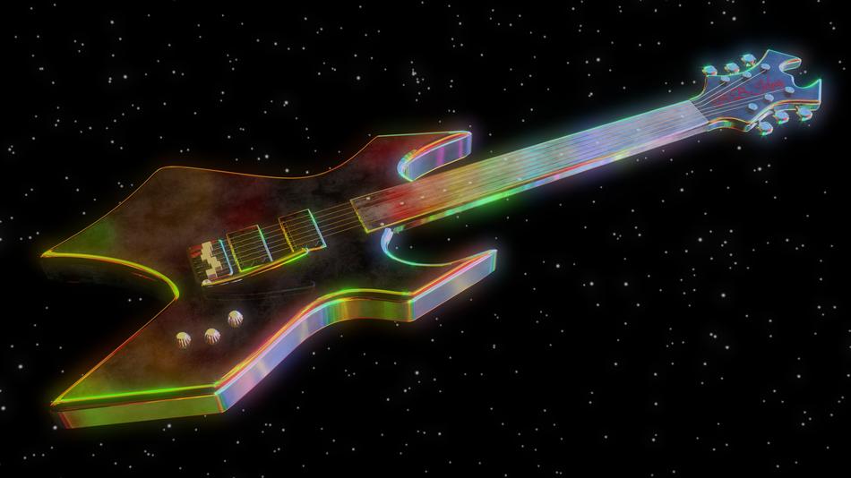 colored electric guitar against the background of the starry sky