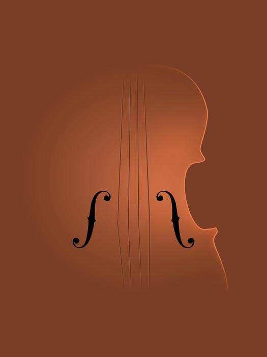 transparent body of violin at brown background, drawing