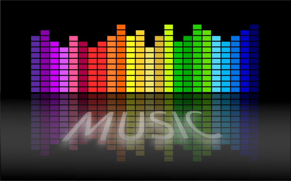 Beautiful and colorful audio pattern and white 'Music' sign, on clipart