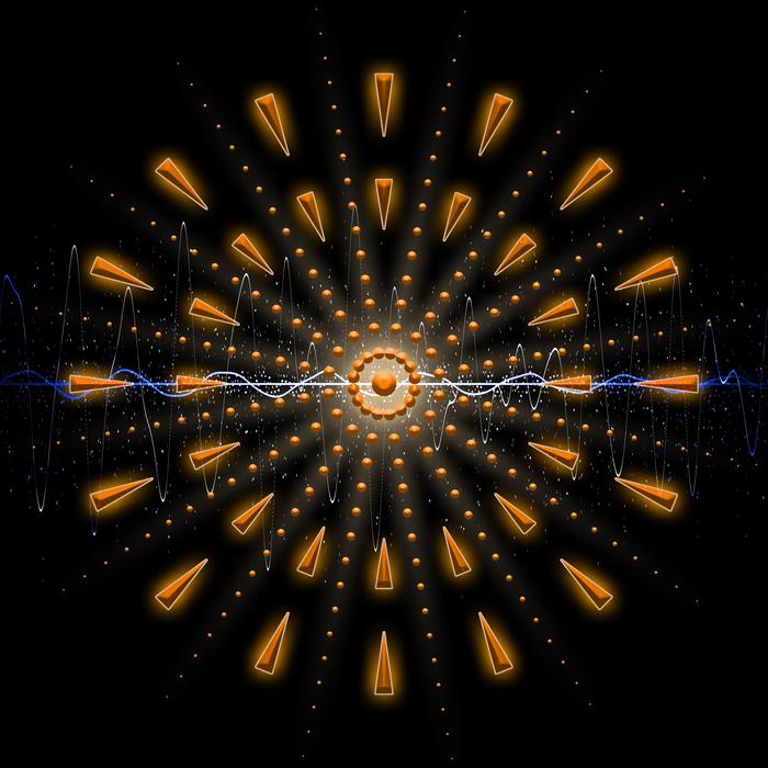 Beautiful orange and blue pattern with flare-up at black background