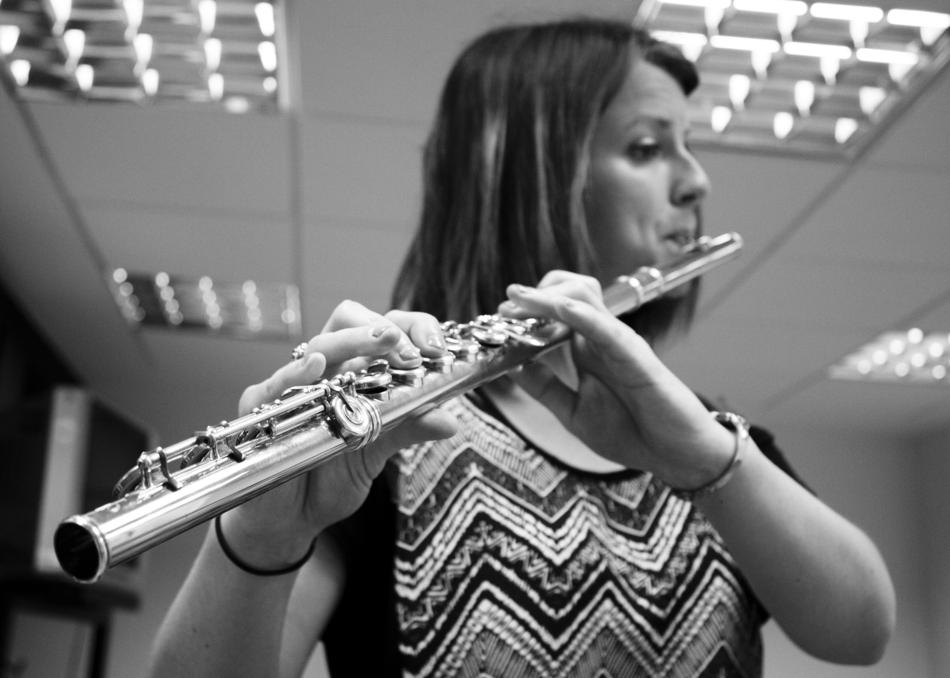 girl with flute in monochrome