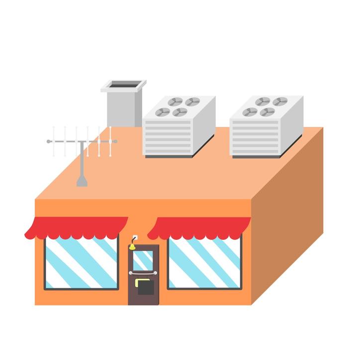 3d model on an orange supermarket with windows at white background
