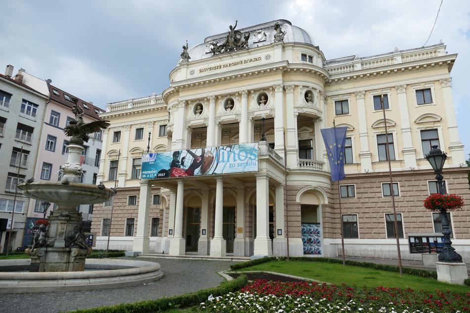 historical building of opera house on square at summer, Slovakia, Bratislava