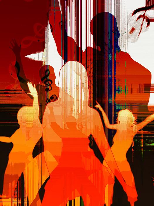 Colorful silhouettes of the girls in movement