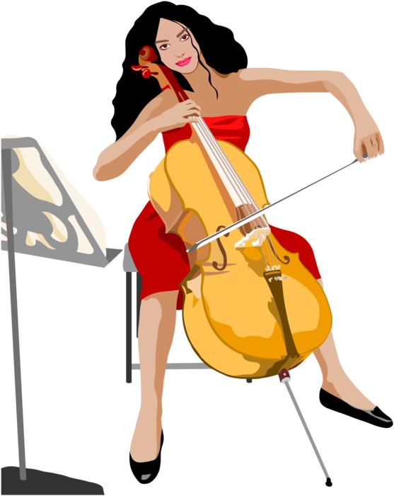 girl with double bass as an illustration