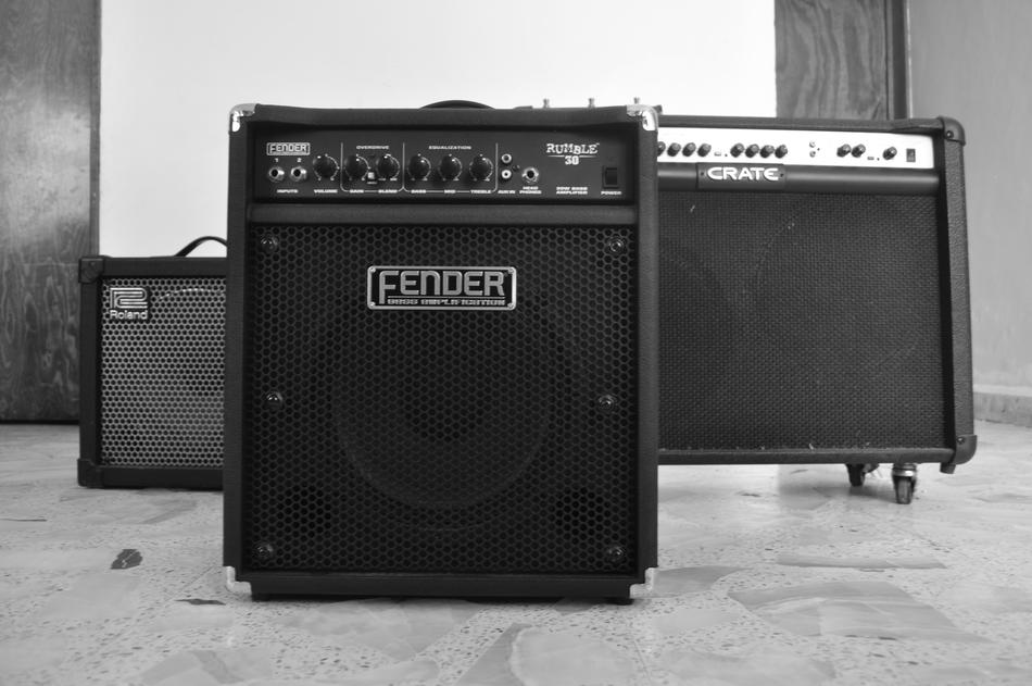 Black and white photo of the music fender