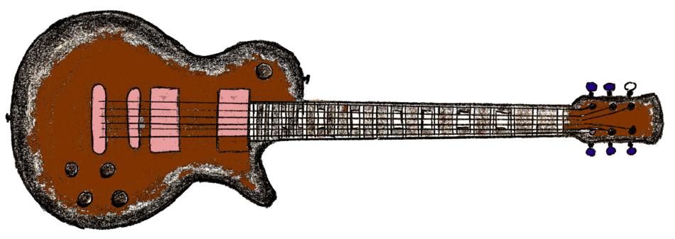 horizontal image of a brown guitar