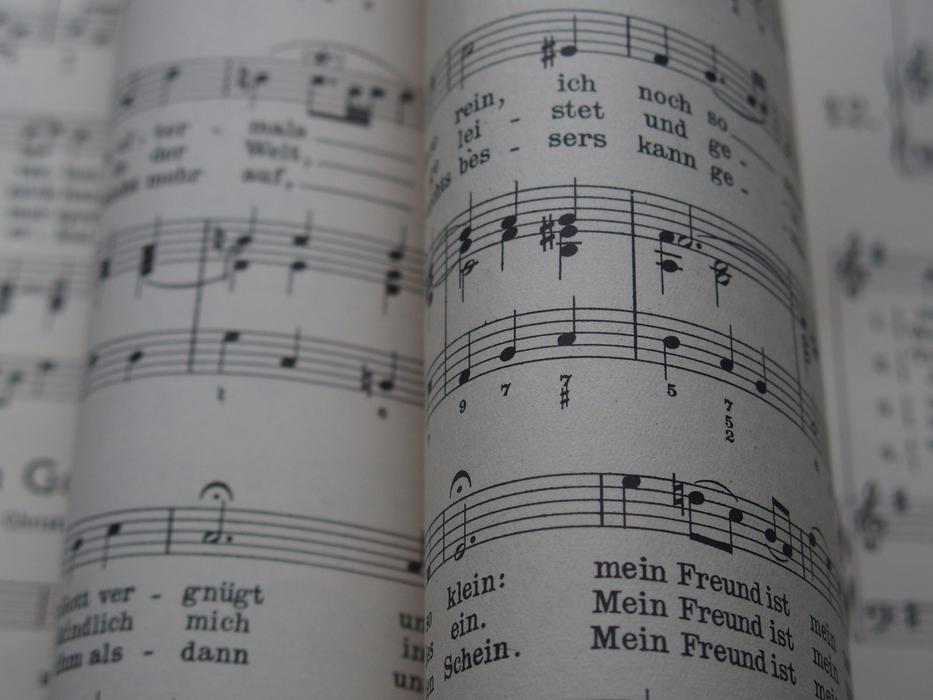 folded music sheets, detail