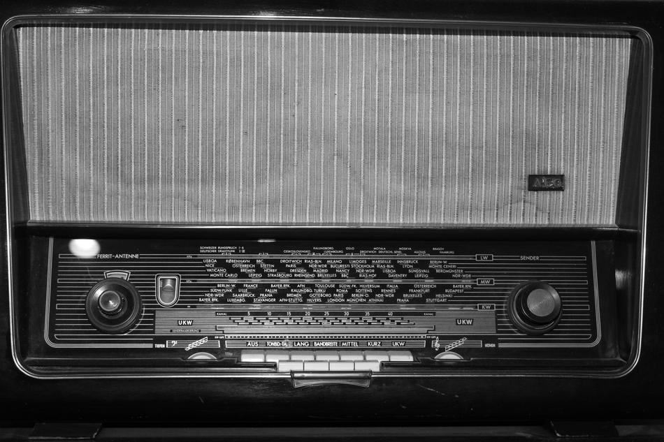 front view of vintage Radio receiver, black and white