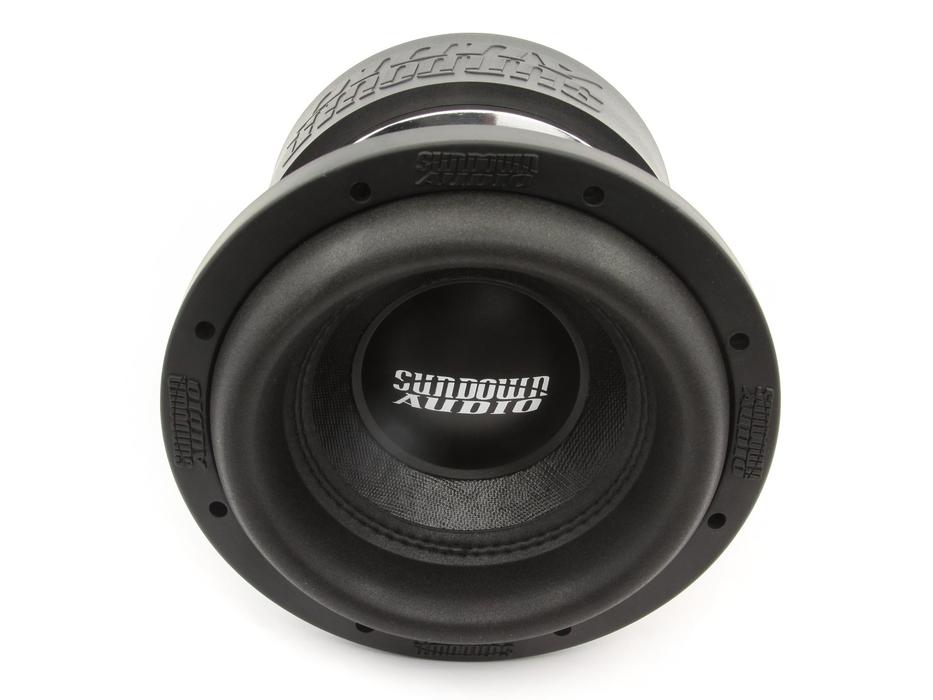Black Sundown Audio subwoofer at white background