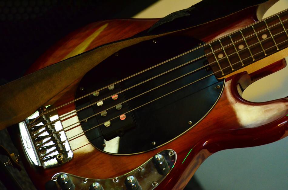 brown modern guitar close up