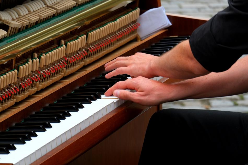 playing the piano close up