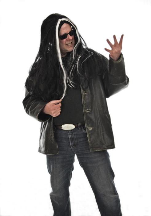 Rock star with sunglasses, and in hood, at white background, on clipart
