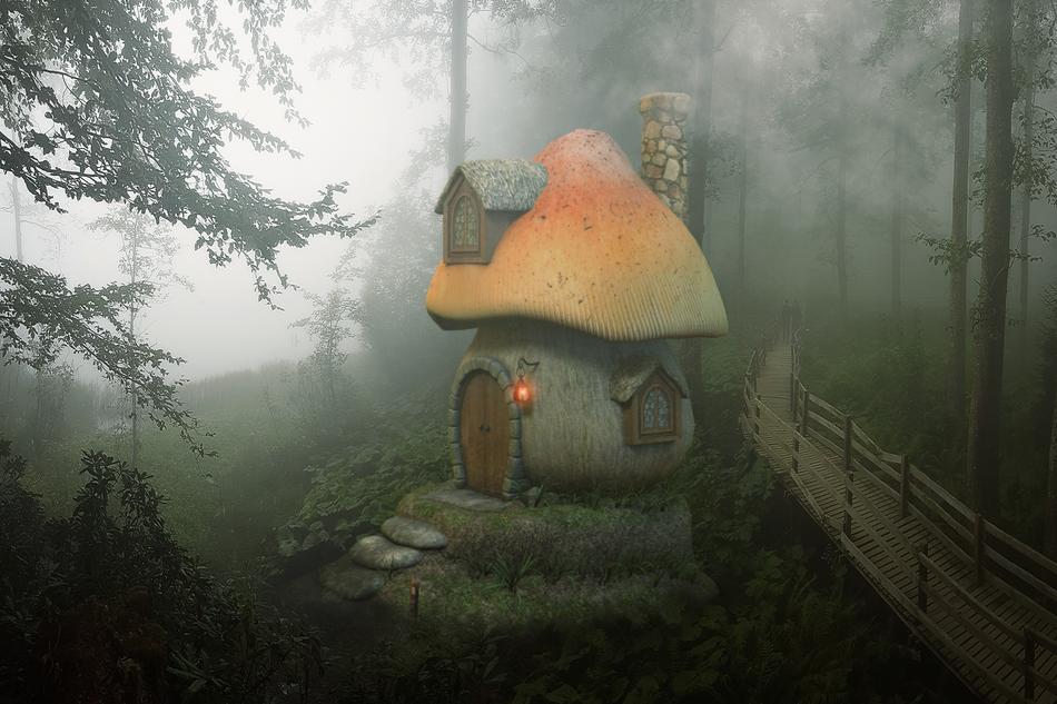 mystical image of a gnome's house in the forest