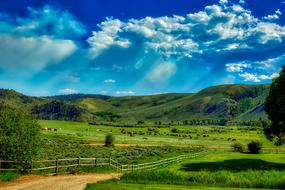 panoramic view of a ranch in a valley in wyoming