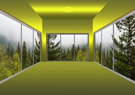 room model with windows around the perimeter