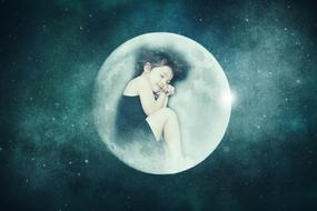 fabulous image, sleeping baby on the moon
