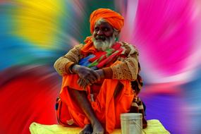 photo of sadhu in bright clothes