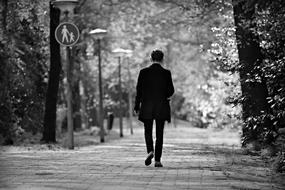 Young Man Walking black and white