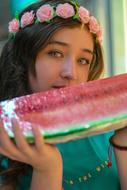 Beauty Woman Model with watermelon