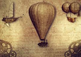 Beautiful drawing with the vintage inventions of Leonardo Da Vinci, at background with the latter