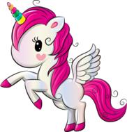 cartoon unicorn with a pink mane on a white background