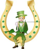 painted Leprechaun sitting on a horseshoe