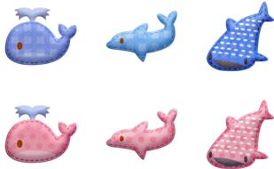 Colorful whale drawings on white background