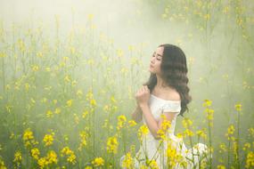tender Asian model on the field