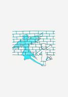 Beautiful drawing of a girl with blue angel shadow with wings on a wall at white background