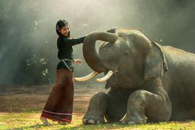 girl with an elephant in the nature of africa