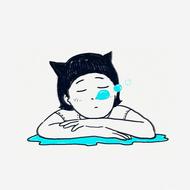 Beautiful drawing of the person, dreaming in turquoise water