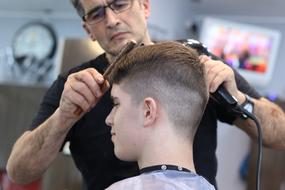 stylish male Haircut, Barber and client