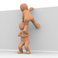 clipart of painted two little men helping to climb the wall