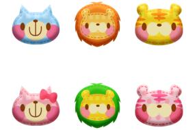 Cute, colorful and beautiful Kawaii animals, at white background, on clipart
