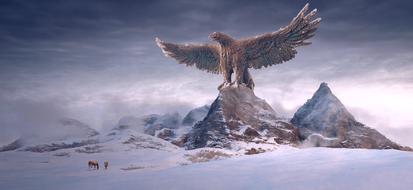 fantastic image of a large eagle on top of a snowy mountain