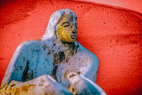 long hair man, painted Stone Sculpture