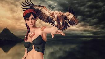 fantasy girl with bird of prey drawing